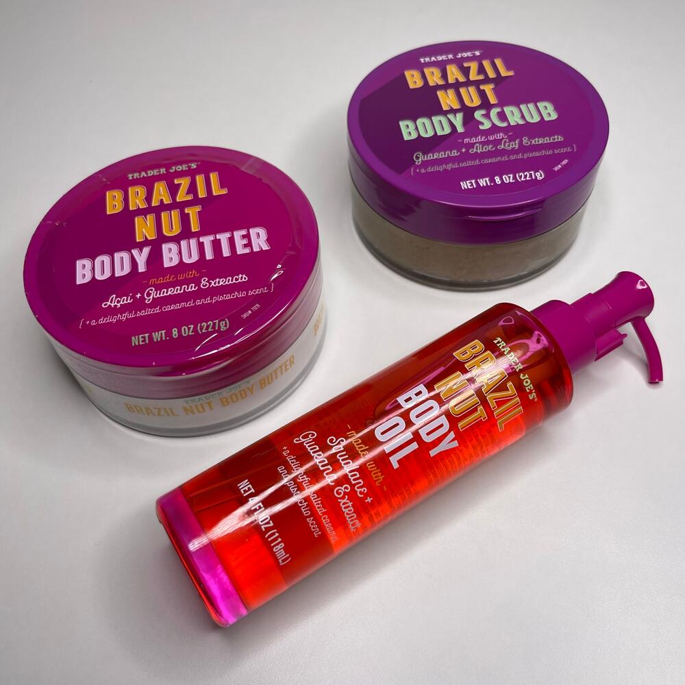 Trader Joe’s Brazil Nut BODY BUTTER + SCRUB + OIL Set — Salted Caramel Pistachio